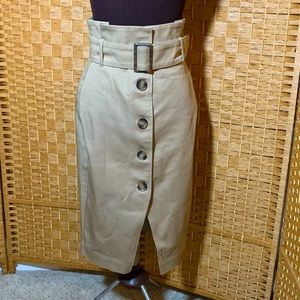 High waisted Belted Mid Length Button Front Skirt